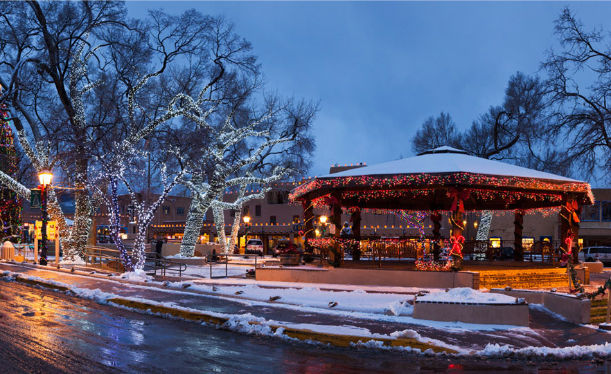 Taos Plaza at Christmas by Terry Thompson