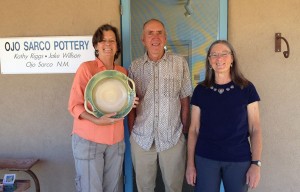 Kathy Rigs and Jake Wilson with their studio assistant Joyce at Ojo Sarco Pottery